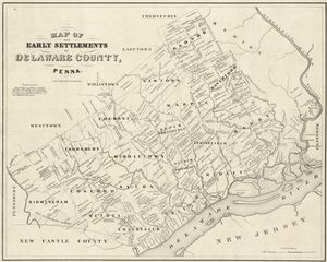 초기 델라웨어군 (펜실베이니아주) 정착지 지도