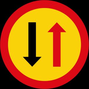 마주 오는 차량 우선 표지판 (황색 바탕, 본인 양보)