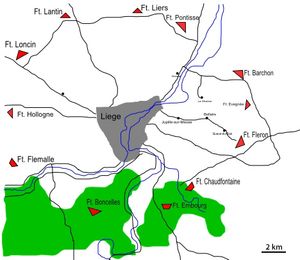 리에주의 요새화된 위치