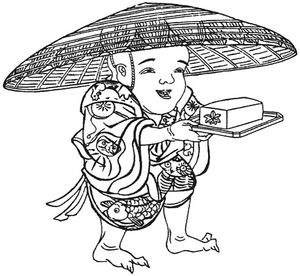 기타오 마사요시의 바케모노 차쿠토초에 등장하는 머리가 큰 도후코조의 예시.