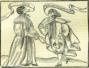 돼지 머리를 한 우아하게 옷을 입은 여자 앞에 남자가 엎드려 절한다. 남자는 "아가씨, 부디 안녕히십시오"라고 말하고, 여자는 "우"라고 대답한다.