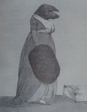 돼지 머리를 한 우아하게 차려입은 여성