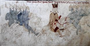 제3차 십자군 당시의 프리드리히 1세 바르바로사를 묘사한 그림.