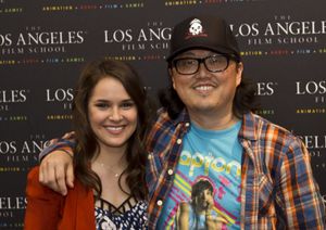 2012년 4월 LA 영화학교에서 열린 디텐션 시사회에 참석한 조셉 칸 감독과 샨리 캐스웰