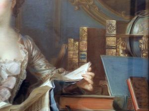 마담 드 퐁파두르의 초상화에 그려진 《앙리아드》 판본 세부 모습.