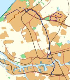 2021년 현재 헤이그(북서쪽), 조터르메이르(북동쪽) 및 로테르담(남쪽) 사이의 란트스타트레일 네트워크 지도