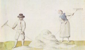 18~19세기 라트비아 농민 부부의 작업 모습