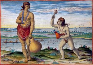 잉글랜드인 존 화이트가 그린 로어노크 사람들의 원주민 수채화.