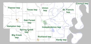 2010년 기준 리군(아칸소주)의 타운십 지도