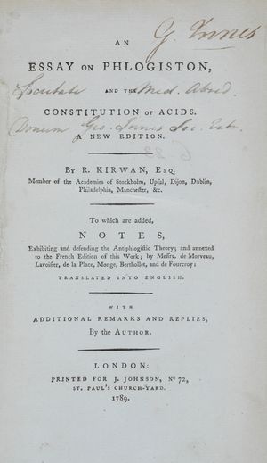 커원의 저서 플로지스톤에 대한 에세이 (1789년판)
