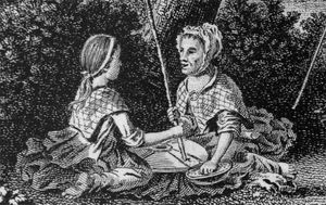 18세기 판화 속 말총머리를 한 소녀(왼쪽).