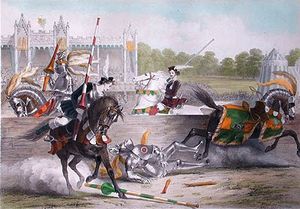 토너먼트 영주와 붉은 장미 기사 간의 시합, 석판화, 1839년 이글린턴 토너먼트를 기념함