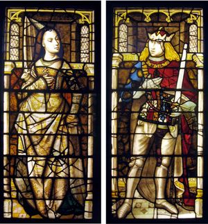 막시밀리안 1세와 부르고뉴의 마리, 스테인드글라스, 브뤼헤의 성혈 대성당, 1480년에서 1490년 사이