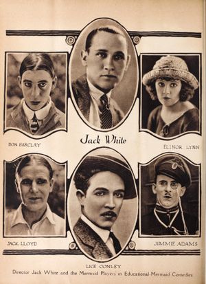 1922년 잭 화이트(가운데)와 머메이드 코미디 "플레이어스" 돈 바클레이, 잭 로이드, 라이지 콘리, 지미 아담스 그리고 엘리노어 린의 사진이 있는 프로모션