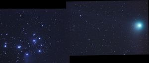 2005년 맥홀츠 혜성이 플레이아데스 성단 근처를 지나가는 모습