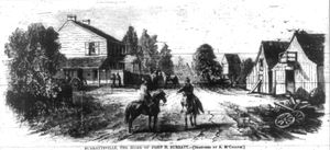 1867년 Harper's Weekly에 인쇄된 서랫스빌과 서랫 가옥을 묘사한 목판화.