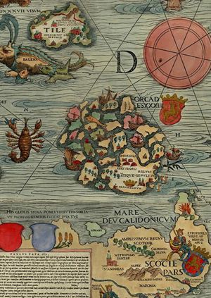 1539년의 정확하지 않은 해양 지도에서 "Pomona"로 표시된 메인랜드