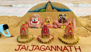 라타 야트라의 수다르산 파트나이크의 모래 조각