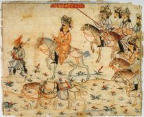 라시드 알딘의 자미 알 타와리크에 묘사된, 제국을 여행하는 몽골 통치자의 모습.