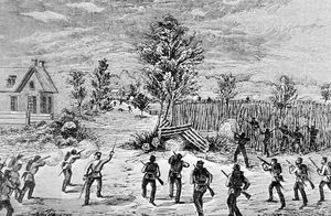 1870년 에클스 힐 전투. 미국에 기반을 둔 페니안 형제단은 1866년과 1870~71년 캐나다로 여러 차례 공격을 감행했다.