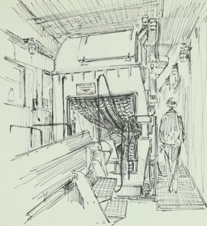 lb}} 선형 케이블 부설 엔진으로, 저장소에서 해저로 케이블을 흐르게 한다.