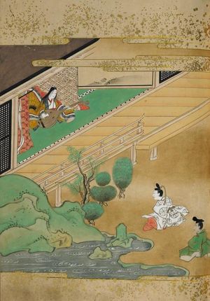 그림 속 미녀와 똑같이 생긴 미쿠시게도노를 보고 반한 손량 친왕. 그림책 『신곡』(에도 시대 전기)에서. 메이세이 대학 소장.