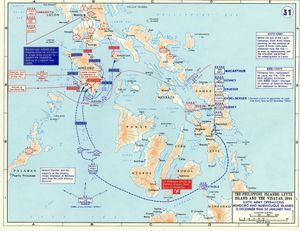 민도로 전투와 마린두케 섬 점령 당시 연합군과 일본군의 이동 경로 지도