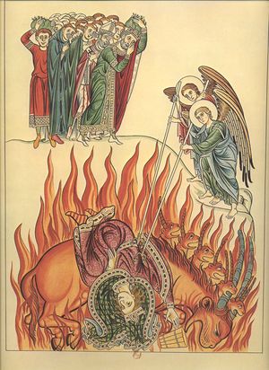 바빌론의 대탕녀, 헤라드 오브 란츠베르크의 호르투스 델리시아룸 삽화, 1180