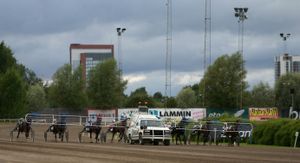 8마리의 말이 출전하는 경주를 시작하기 위해 사용되는 이동식 출발 장벽.