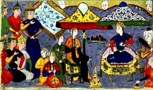 알렉산드로스 대왕과 바르다의 누샤바의 정자. 니자미 간자비