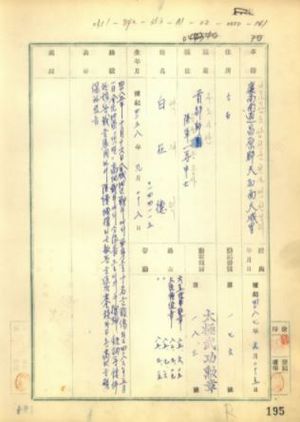 백재덕 상사의 태극무공훈장 기록부 사진이다.