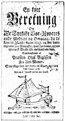 1627년 바르바리 해적에게 붙잡힌 올라푸르 에길손이 쓴 책의 표지