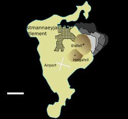 1973년 엘드펠 화산 폭발 당시 헤이마에이 해안선의 변화