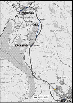 제안된 링에리케 선은 베르겐 선의 거리를 60km 줄일 수 있다.