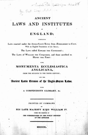 Ancient laws and institutes of England, 1840