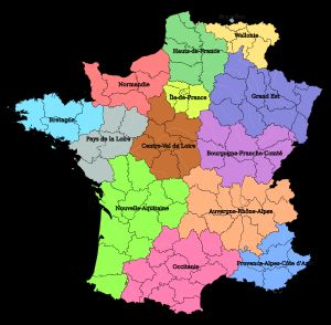 프랑스, 왈롱과 브뤼셀 지도(빨간색). 라타시스트들이 주장하는 프랑스와의 통합 대상 지역이다. 독일어 사용 공동체도 포함되어 있다.