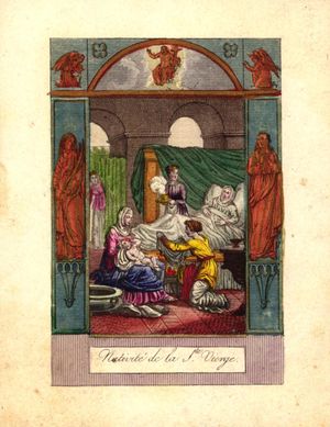 복되신 동정 마리아의 탄생을 묘사한 성화.