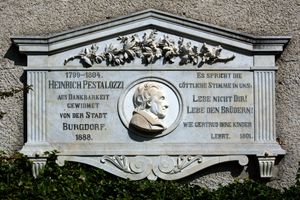 성에서 페스탈로치의 학교를 기념하는 기념패