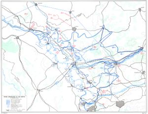 1945년 3월 24일부터 28일까지 라인강 북안에서 이루어진 도하 작전 지도.