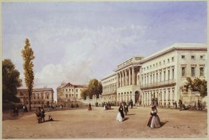 브뤼셀 왕궁과 궁전 광장 (윌리엄 와일드의 수채화)