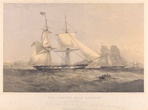 메인 탑세일을 뒤로 젖혀(속도 감소) 항해하는 아편 클리퍼 Lanrick