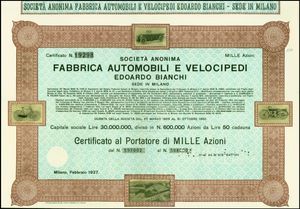 Fabbrica Automobili e Velocipedi Edoardo Bianchi 1927년 2월 주식, 미발행