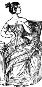 이 드레스는 낮은 허리선을 특징으로 하며, 보디스는 엉덩이 위로 착용하여 실루엣을 더욱 강조한다