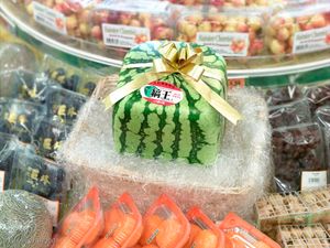 일본의 한 슈퍼마켓에 진열된 사각 수박