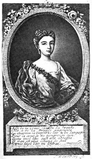F. 벡셀베르그가 새긴 초상화. 이는 《마드무아젤 아이세의 편지》 제2판(로잔, 1788)의 권두 삽화로 사용되었다.