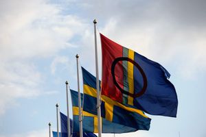 게양된 사미기와 스웨덴 국기