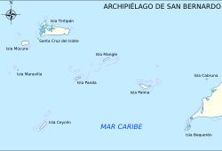 산베르나르도 군도의 지도. 산타크루스섬은 지도 상단 왼쪽에 위치해 있다.
