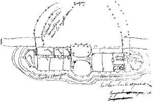 프리드리히 2세의 상스시 계획 스케치는 궁전의 원형이었다(북쪽이 위쪽).