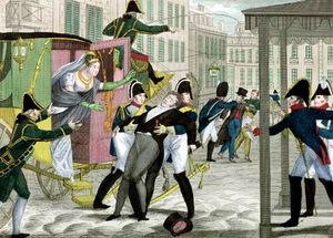 밤에 파리의 오페라 하우스를 떠나던 중 암살된 베리 공작 샤를 페르디낭.