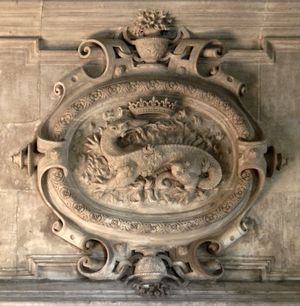 프랑수아 1세의 동물 상징으로서의 도롱뇽 아제르리도 성(Château d'Azay-le-Rideau)